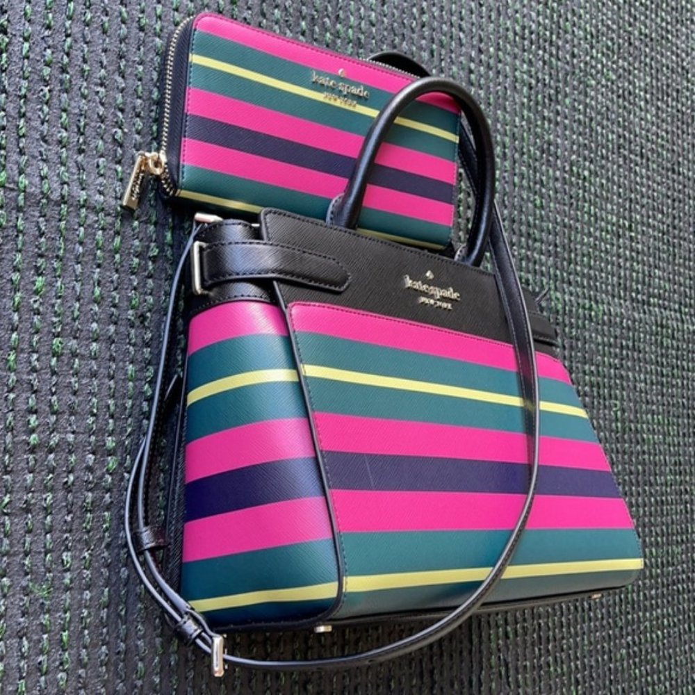 Kate Spade Staci Medium Satchel & Staci Wrapping Paper Stripes Wallet - Picture 8 of 16